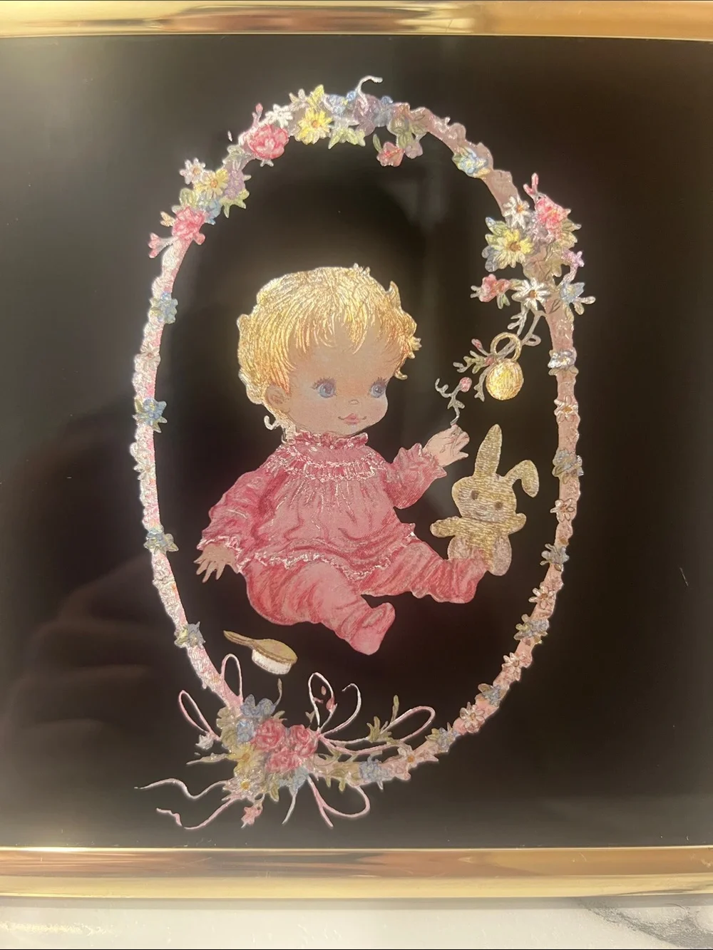 Vintage Kafka Screened Etching Framed Print with Baby Girl